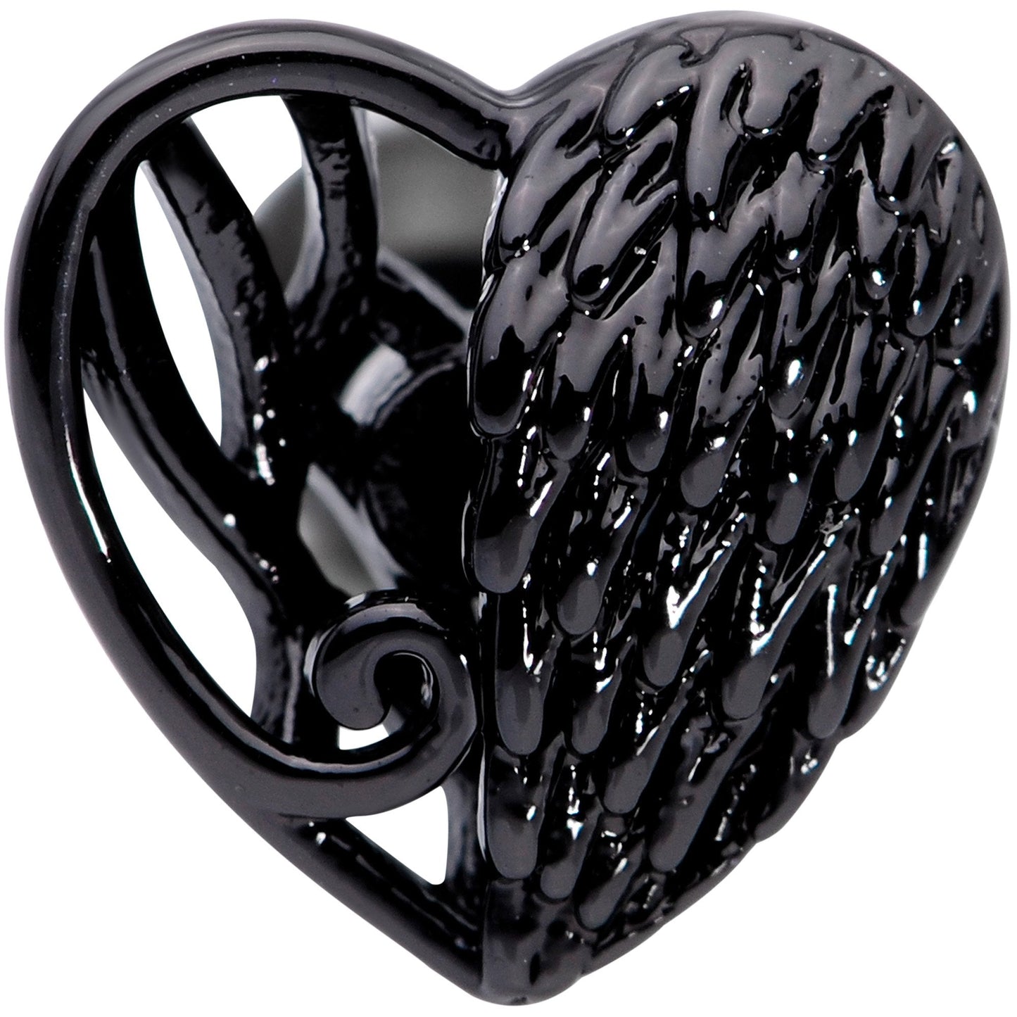 16G 1/4 Black Angels Wing Heart Tragus Cartilage Earring