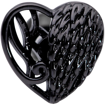 16G 1/4 Black Angels Wing Heart Tragus Cartilage Earring