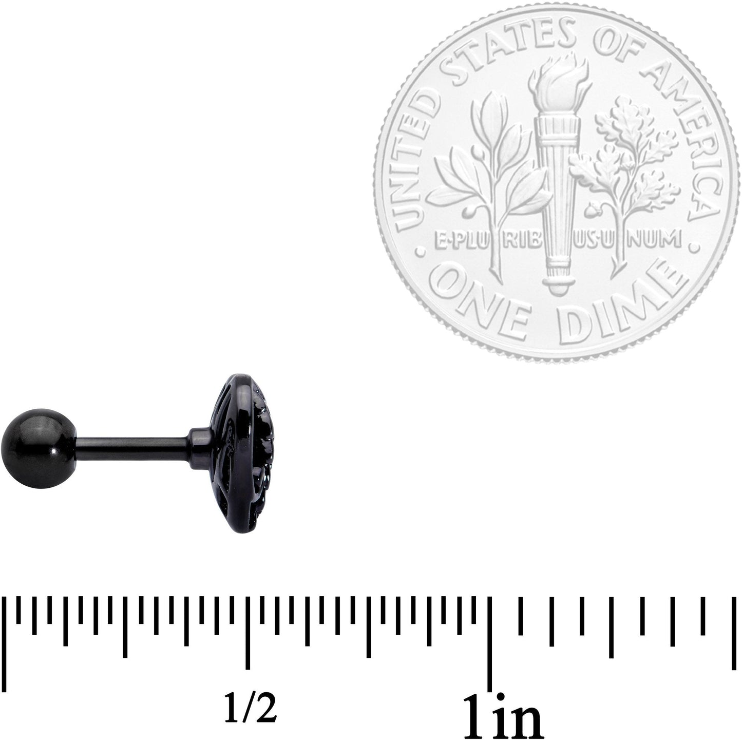 16G 1/4 Black Angels Wing Heart Tragus Cartilage Earring