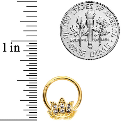 16G 3/8 Clear Gem Gold Tone Lotus Flower Hinged Segment Ring