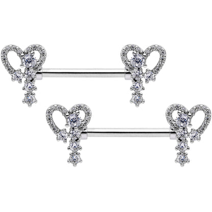 14G 9/16 Clear Gem Valentine Heart Barbell Nipple Ring Set