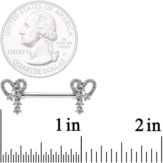 14G 9/16 Clear Gem Valentine Heart Barbell Nipple Ring Set