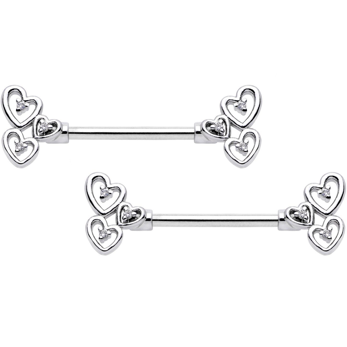 14G 9/16 Clear CZ Gem Abstract Heart Barbell Nipple Ring Set