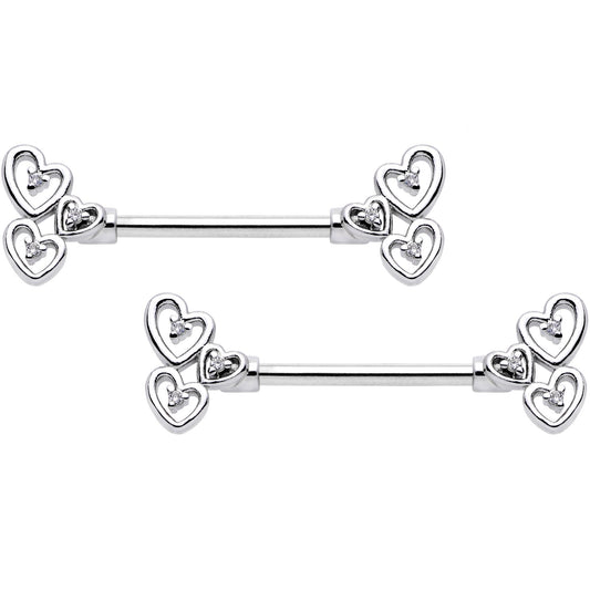 14G 9/16 Clear CZ Gem Abstract Heart Barbell Nipple Ring Set