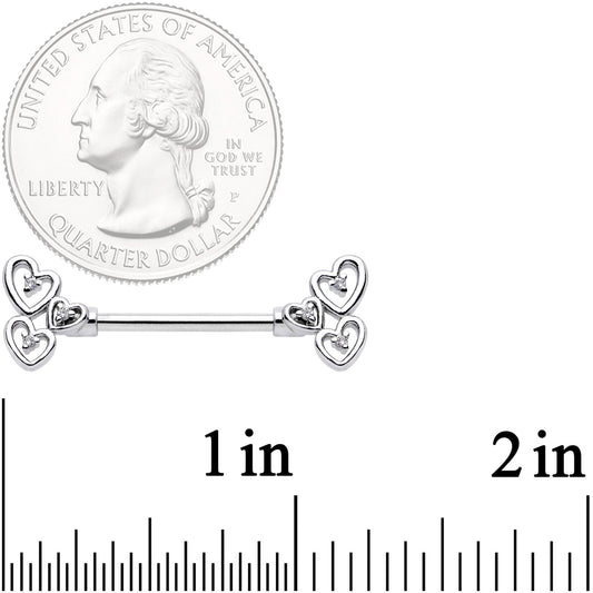 14G 9/16 Clear CZ Gem Abstract Heart Barbell Nipple Ring Set