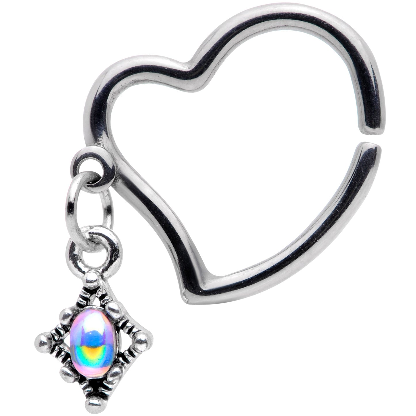 16G 3/8 Aurora Orb Funky Heart Right Ear Dangle Closure Ring