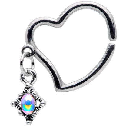 16G 3/8 Aurora Orb Funky Heart Right Ear Dangle Closure Ring