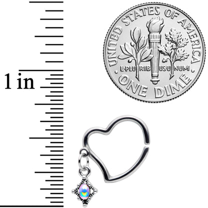 16G 3/8 Aurora Orb Funky Heart Right Ear Dangle Closure Ring