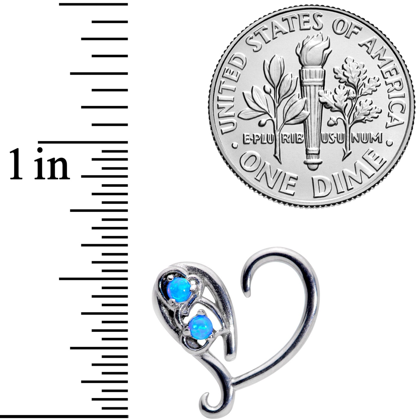 16G 3/8 Blue Synthetic Opal Heart Right Ear Cartilage Earring