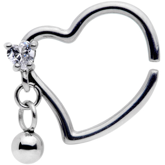 16G 3/8 Clear CZ Gem Funky Heart Right Dangle Closure Ring