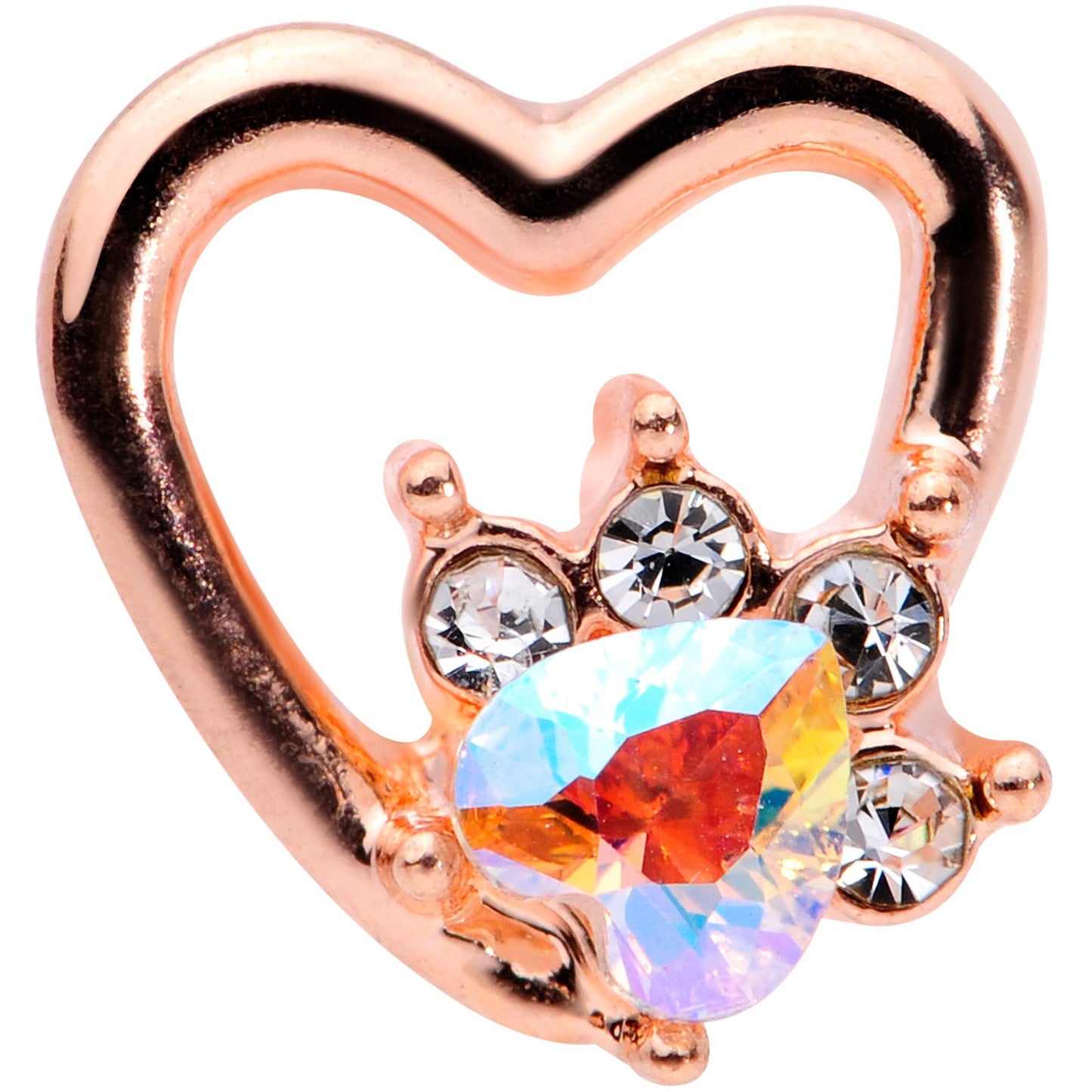 16G 1/4 Aurora Gem Rose Gold Tone Hollow Heart Cartilage Tragus