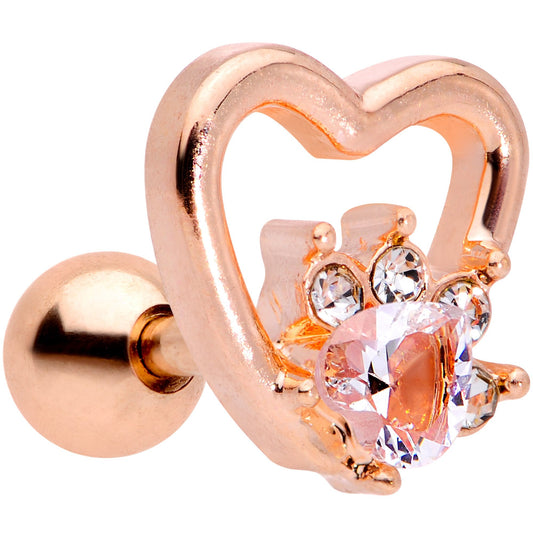 16G 1/4 Clear Gem Rose Gold Tone Hollow Heart Cartilage Tragus