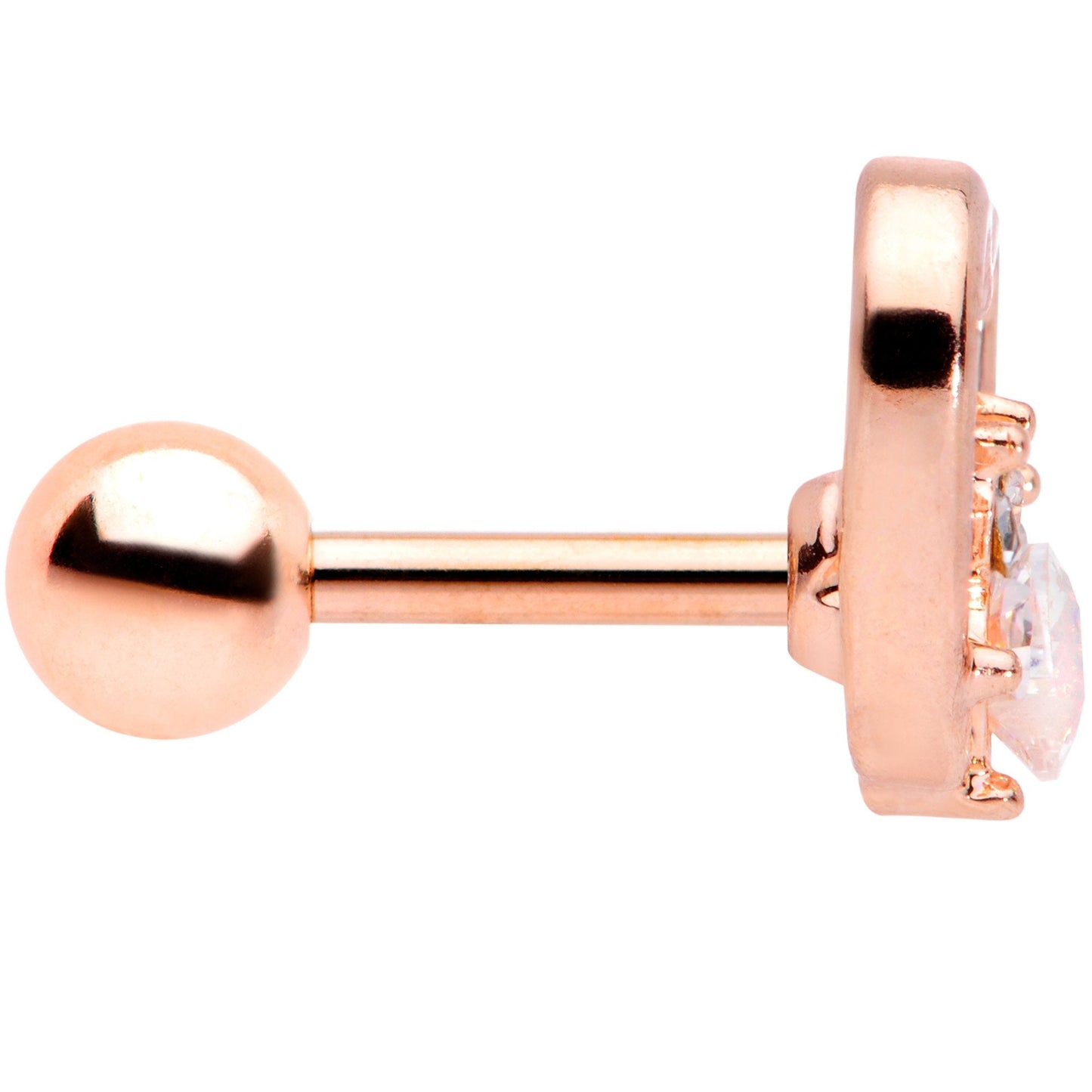 16G 1/4 Clear Gem Rose Gold Tone Hollow Heart Cartilage Tragus