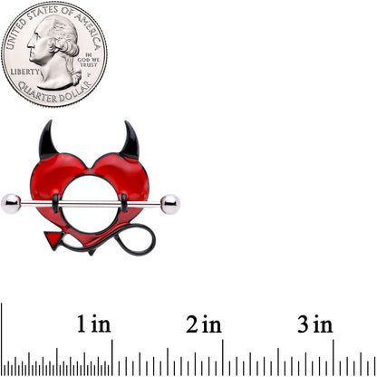 14G 28mm Red Black Lil Devil Heart Nipple Shield Set