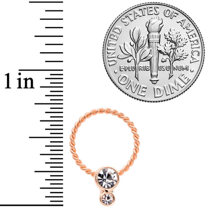 16G 3/8 Clear Gem Duo Rose Gold Tone Twisted BCR Captive Ring