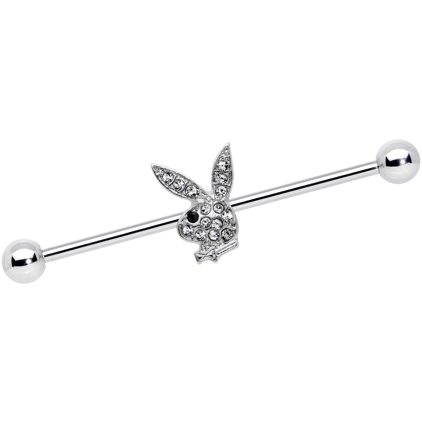 14G Licensed Playboy Bunny Clear Gem Industrial Barbell 38mm