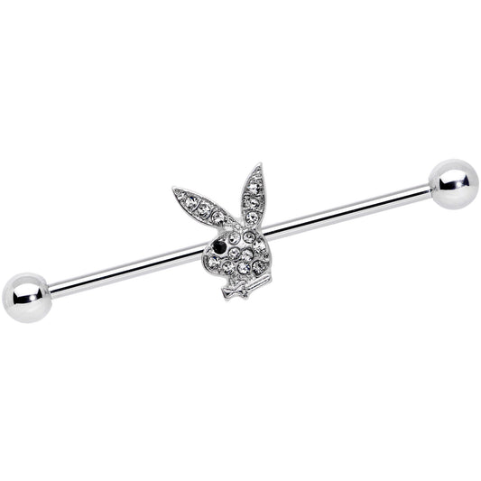 14G Licensed Playboy Bunny Clear Gem Industrial Barbell 38mm