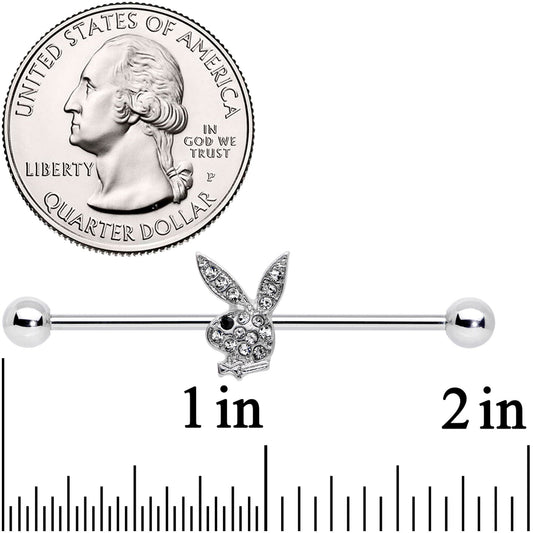 14G Licensed Playboy Bunny Clear Gem Industrial Barbell 38mm