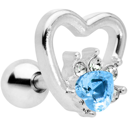 16G 1/4 Blue Gem Rose Flower Hollow Heart Cartilage Tragus