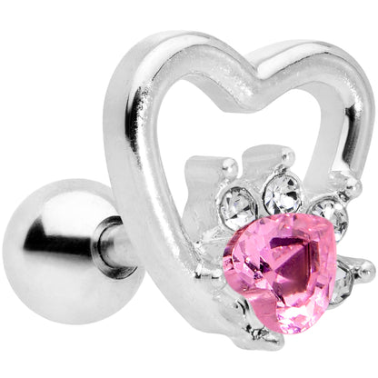 16G 1/4 Pink Gem Rose Flower Hollow Heart Cartilage Tragus