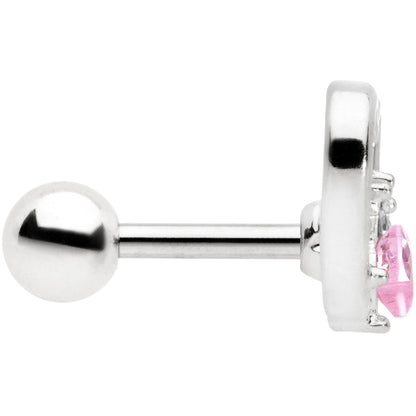 16G 1/4 Pink Gem Rose Flower Hollow Heart Cartilage Tragus