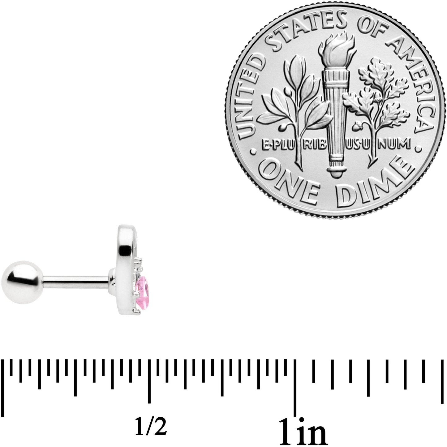 16G 1/4 Pink Gem Rose Flower Hollow Heart Cartilage Tragus