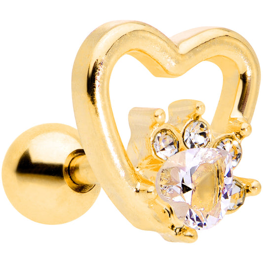 16G 1/4 Clear Gem Gold Tone Hollow Heart Cartilage Tragus