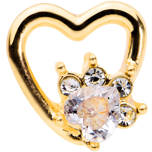 16G 1/4 Clear Gem Gold Tone Hollow Heart Cartilage Tragus