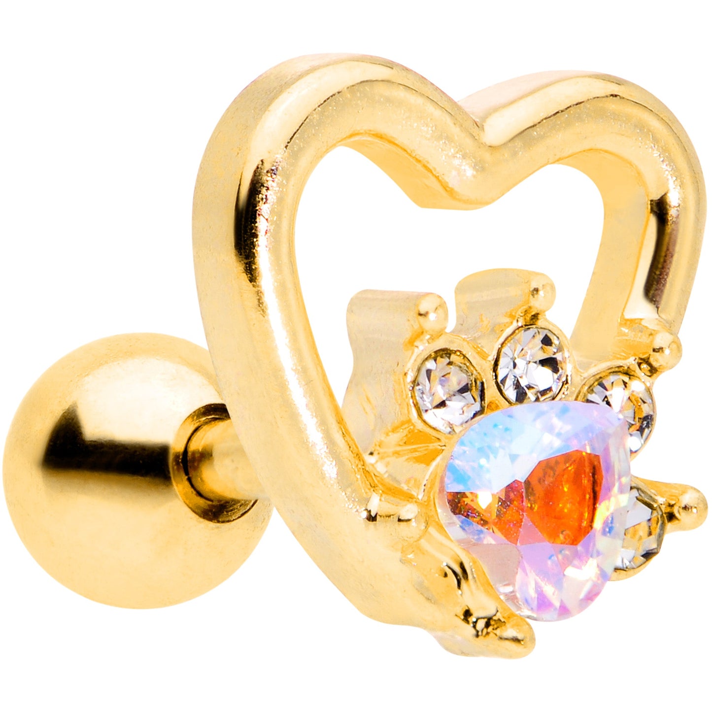 16G 1/4 Aurora Gem Gold Tone Hollow Heart Cartilage Tragus