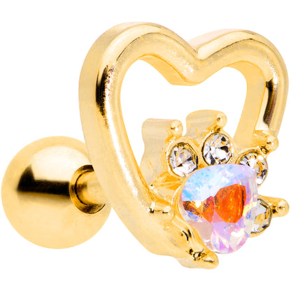 16G 1/4 Aurora Gem Gold Tone Hollow Heart Cartilage Tragus