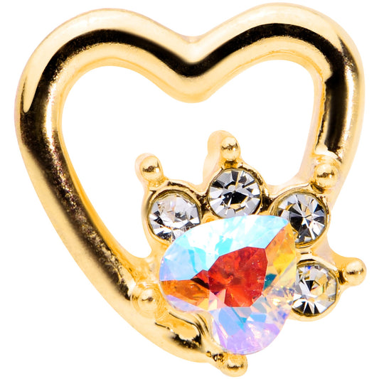 16G 1/4 Aurora Gem Gold Tone Hollow Heart Cartilage Tragus