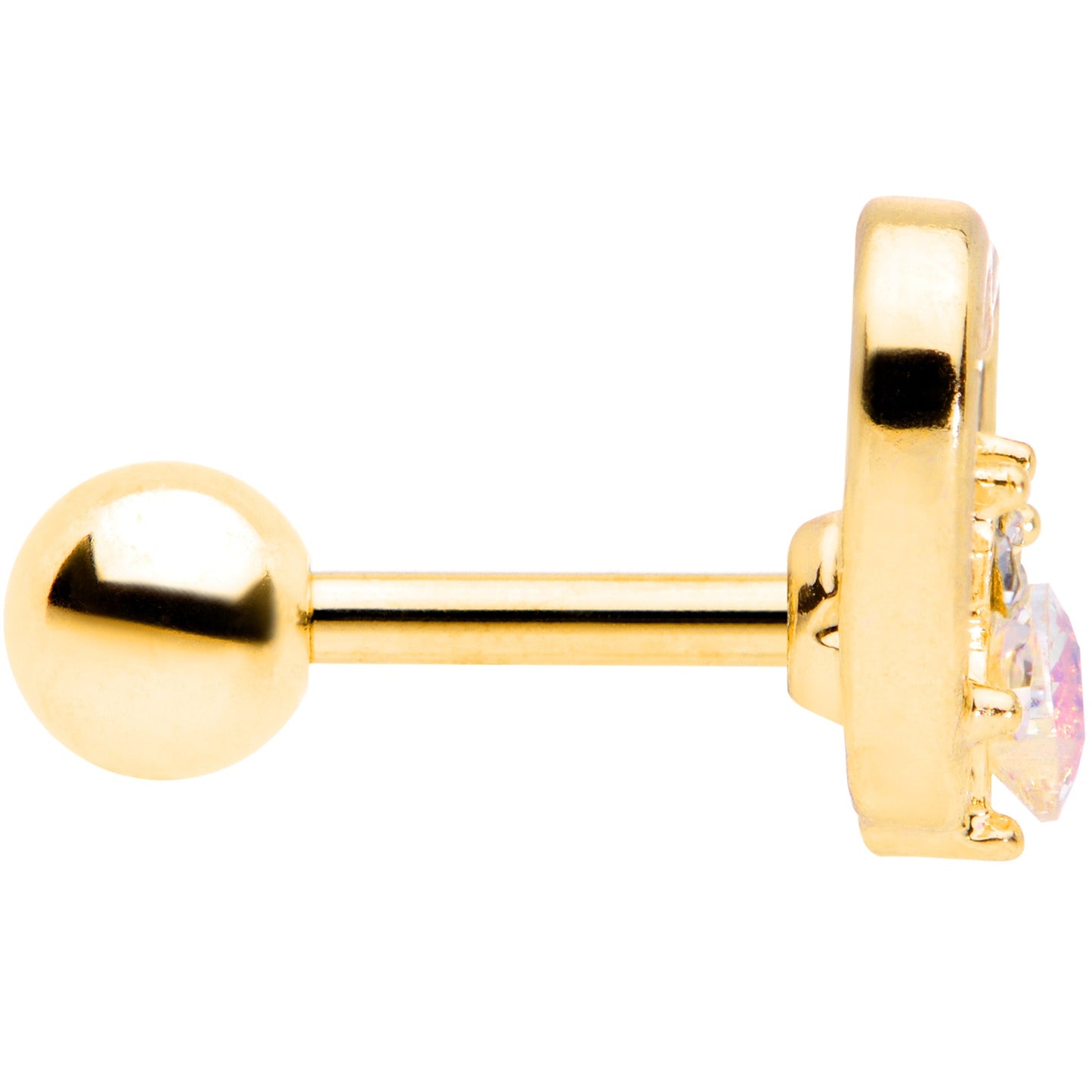 16G 1/4 Aurora Gem Gold Tone Hollow Heart Cartilage Tragus