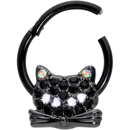 16G 3/8 Black Aurora Gem Black Cat Hinged Segment Ring