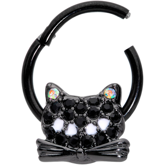 16G 3/8 Black Aurora Gem Black Cat Hinged Segment Ring