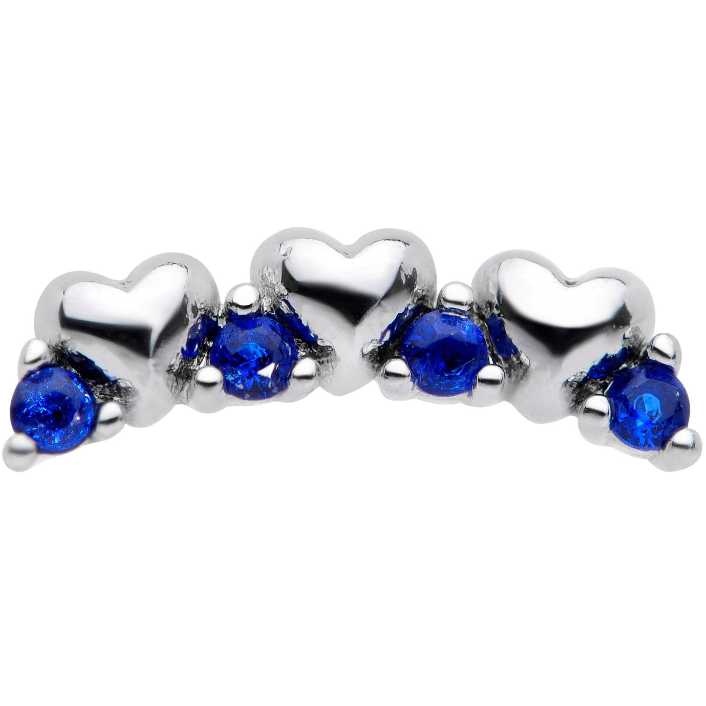 16G 1/4 Blue CZ Gem Tiny Hearts Cartilage Tragus Earring