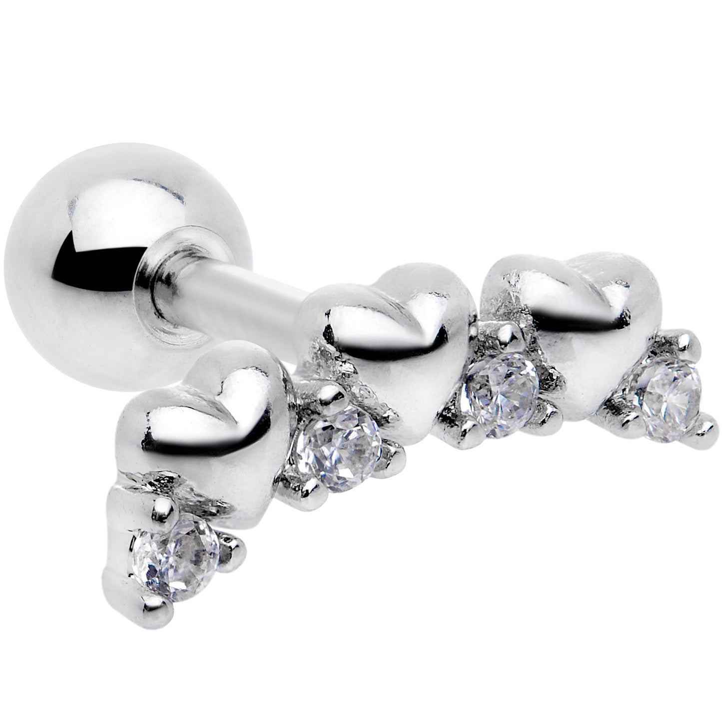 16G 1/4 Clear CZ Gem Tiny Hearts Cartilage Tragus Earring