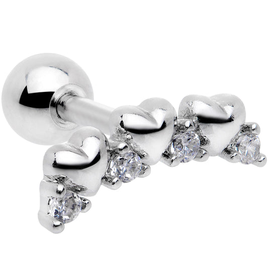 16G 1/4 Clear CZ Gem Tiny Hearts Cartilage Tragus Earring