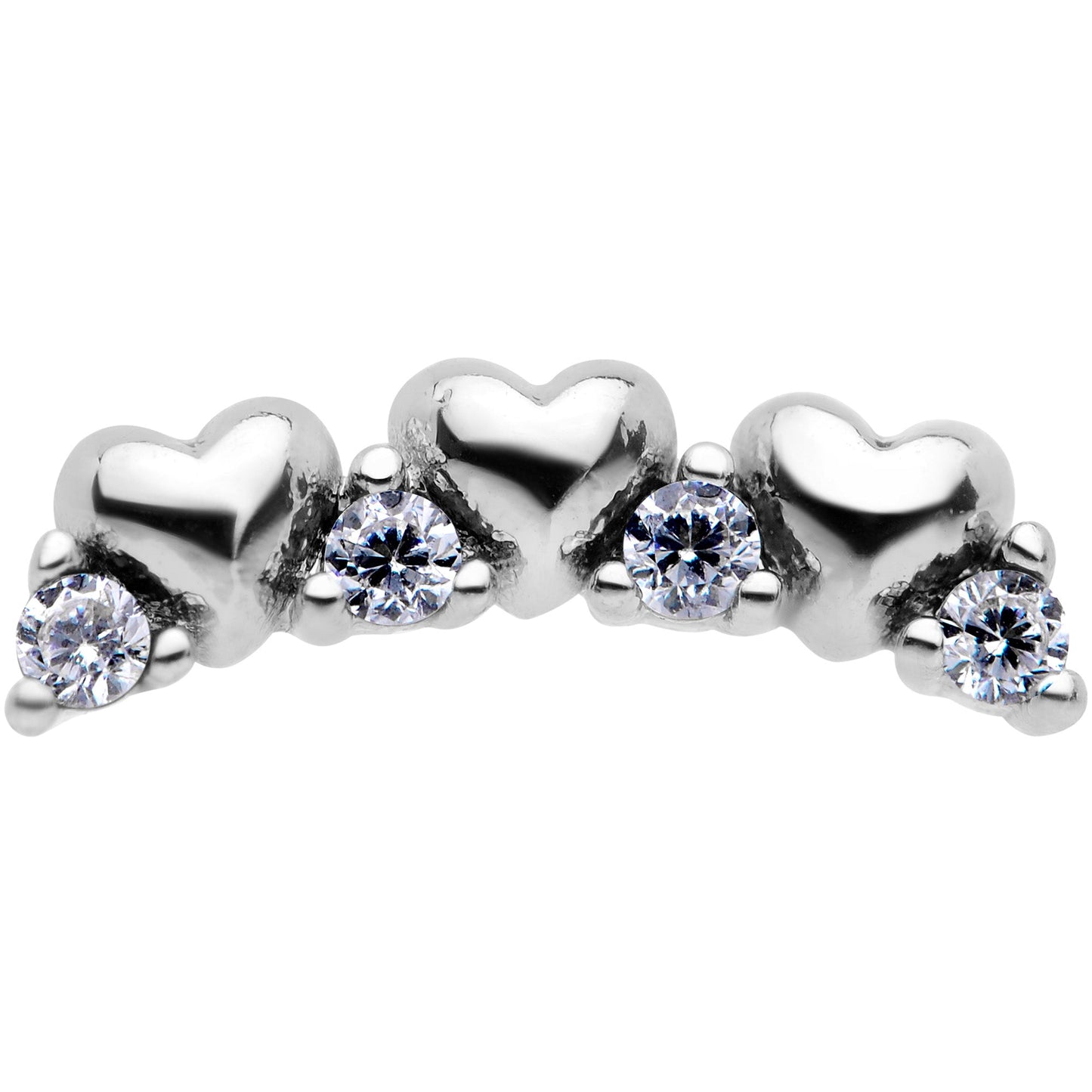 16G 1/4 Clear CZ Gem Tiny Hearts Cartilage Tragus Earring