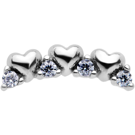 16G 1/4 Clear CZ Gem Tiny Hearts Cartilage Tragus Earring