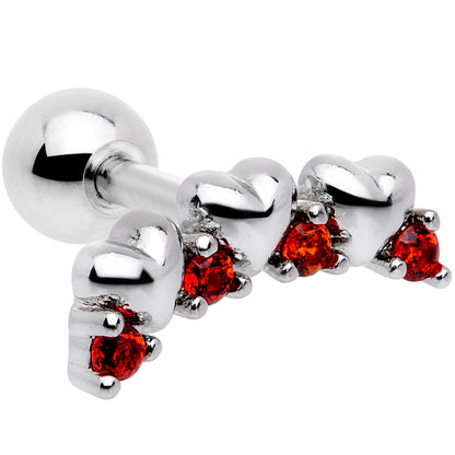 16G 1/4 Red CZ Gem Tiny Hearts Cartilage Tragus Earring