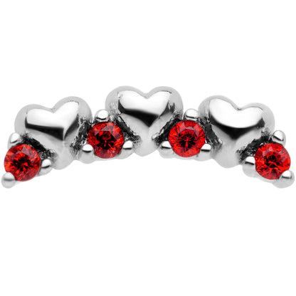 16G 1/4 Red CZ Gem Tiny Hearts Cartilage Tragus Earring