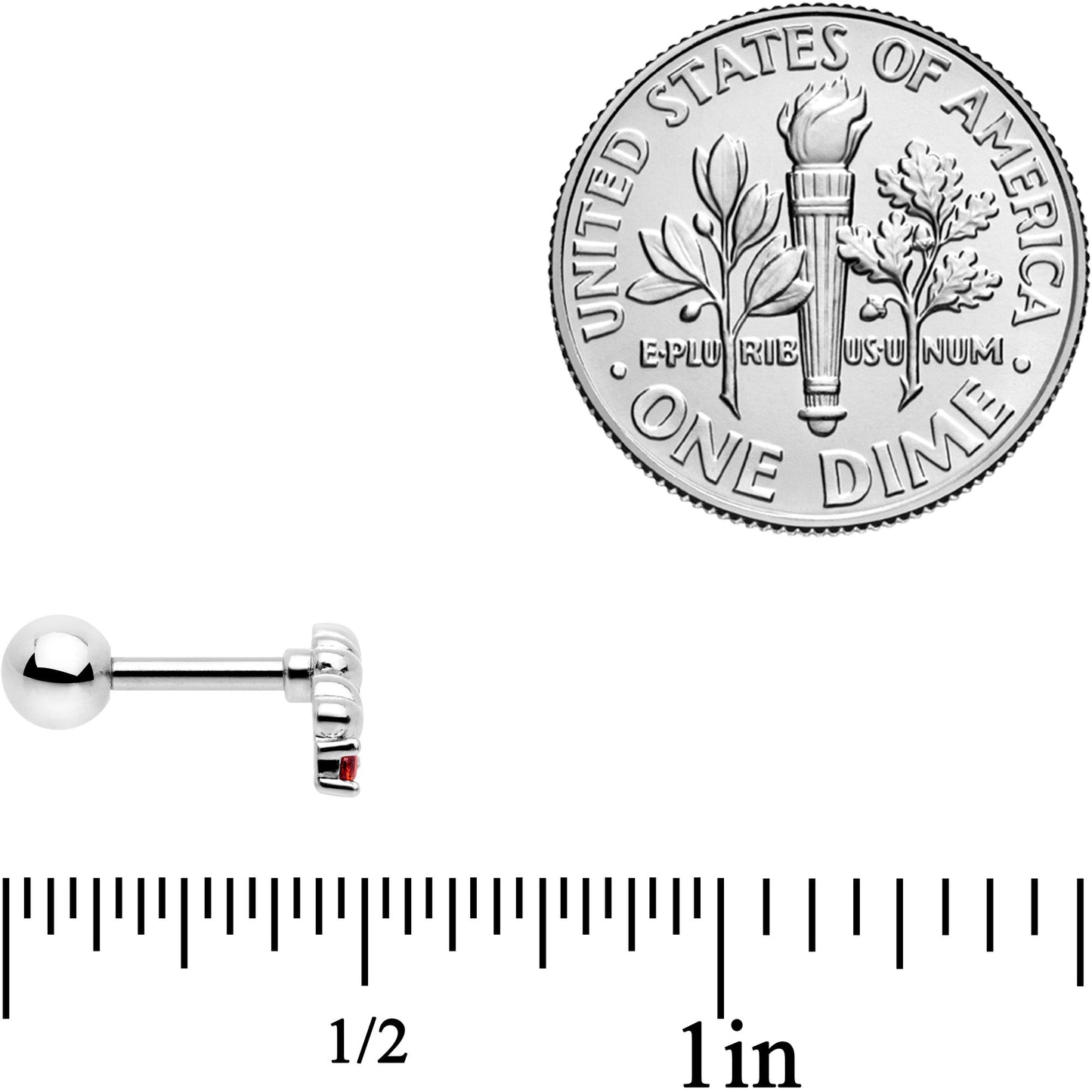 16G 1/4 Red CZ Gem Tiny Hearts Cartilage Tragus Earring