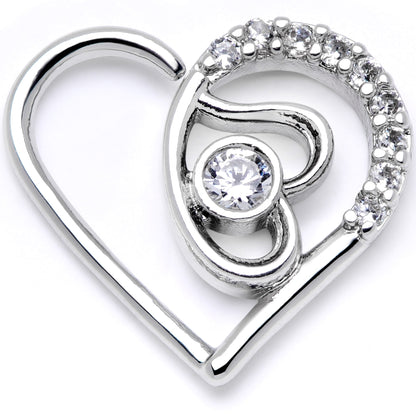 16G 1/4 Clear CZ Gem Double Heart Left Ear Closure Ring
