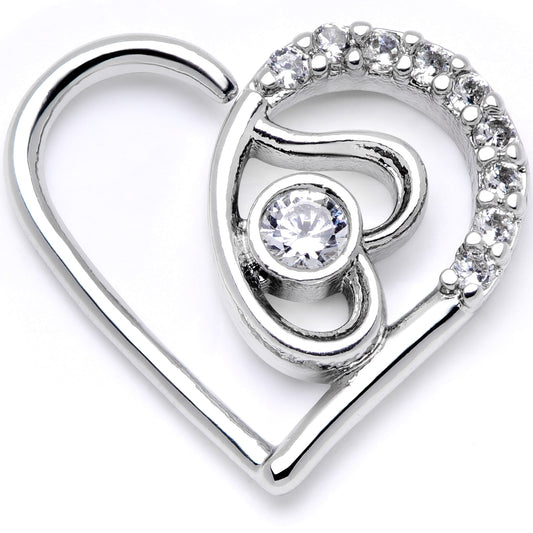 16G 1/4 Clear CZ Gem Double Heart Left Ear Closure Ring