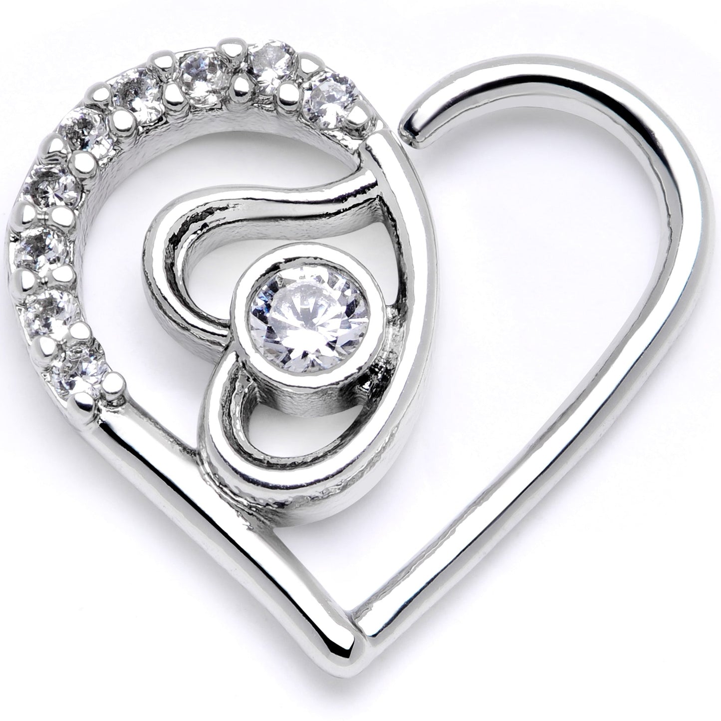 16G 1/4 Clear CZ Gem Double Heart Right Ear Closure Ring
