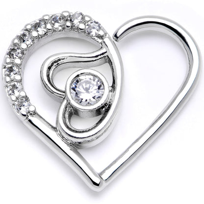 16G 1/4 Clear CZ Gem Double Heart Right Ear Closure Ring