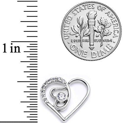 16G 1/4 Clear CZ Gem Double Heart Right Ear Closure Ring