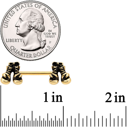 14G 9/16 Gold Tone Boxing Gloves Barbell Nipple Ring Set