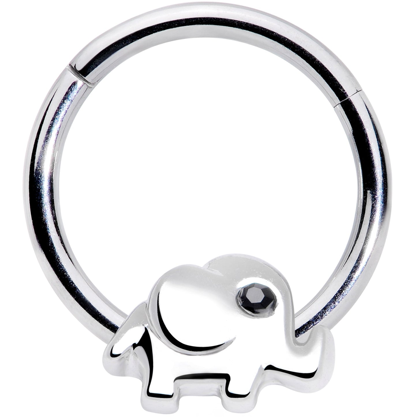 16G 3/8 Black Gem Baby Elephant Hinged Segment Ring