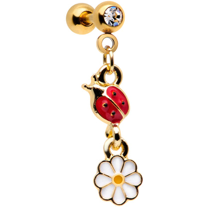 16G 1/4 Clear Gem Gold Tone Ladybug Dangle Cartilage Tragus